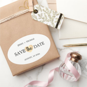 Sticker Ovale Elegant Clean Mariage Gold Heart Enregistrer la da