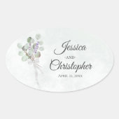 Sticker Ovale Elégant Eucalyptus & Lavender Bouquet Mariage (Devant)