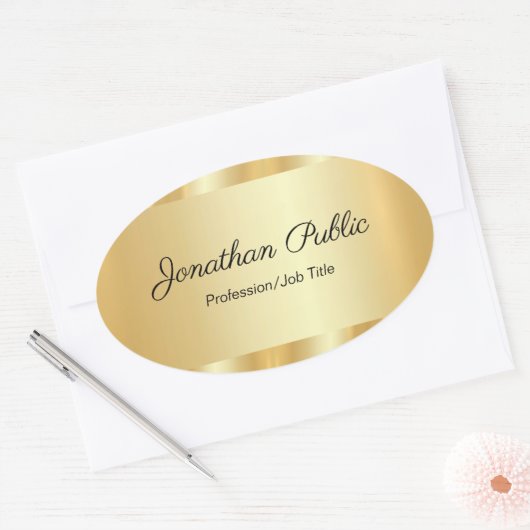 Sticker Ovale Elegant Hand Script Glamorous Template Gold (Enveloppe)