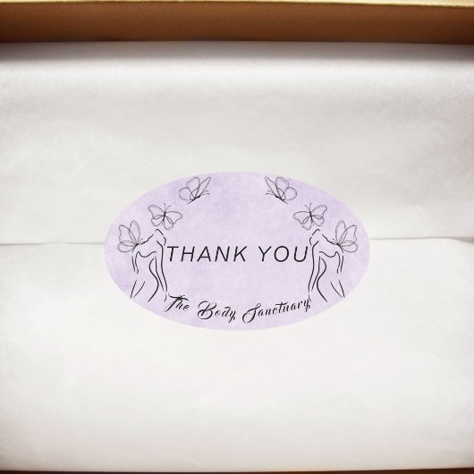 Sticker Ovale Élégant logo violet femme Soins du corps Merci