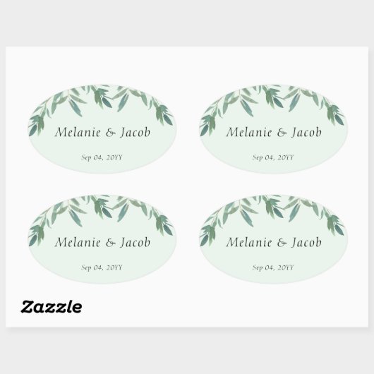 Sticker Ovale Élégant Mariage de feuillage vert (Feuille)