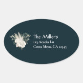 Sticker Ovale Élégant mariage Roses blanches Adresse de retour É (Devant)