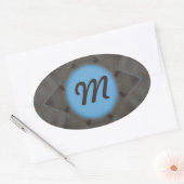 Sticker Ovale Élégant monogramme bleu gris (Enveloppe)