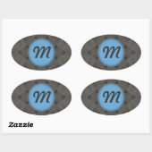Sticker Ovale Élégant monogramme bleu gris (Feuille)