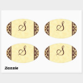Sticker Ovale Élégant monogramme personnel en Brown (Feuille)