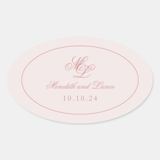 Sticker Ovale Élégant Monogramme rose simple (Devant)