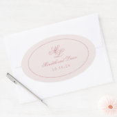 Sticker Ovale Élégant Monogramme rose simple (Enveloppe)