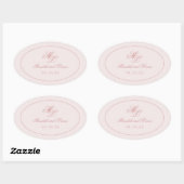 Sticker Ovale Élégant Monogramme rose simple (Feuille)