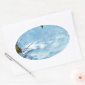 Sticker Ovale Élégant Noël Holly, ciel bleu (Enveloppe)