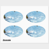 Sticker Ovale Élégant Noël Holly, ciel bleu (Feuille)