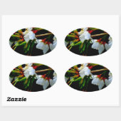 Sticker Ovale Élégant noir blanc fleuri blanc Blossom (Feuille)