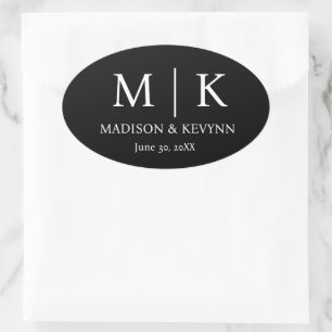 Sticker Ovale Elégant noir & blanc Mariage Enveloppe Phoques