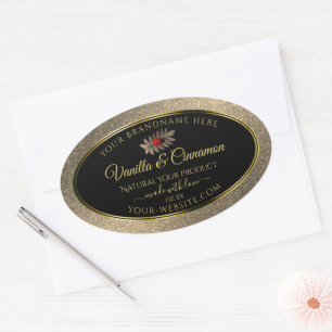 Sticker Ovale Elegant Parties scintillant or noir produit Étique