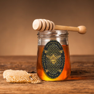 Sticker Ovale Elégant pot de miel de la reine d'or noir