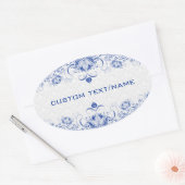 Sticker Ovale Elégant Royal Bleu Et Blanc Damas & Fils (Enveloppe)