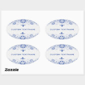 Sticker Ovale Elégant Royal Bleu Et Blanc Damas & Fils (Feuille)