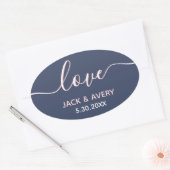 Sticker Ovale Élégant script d'amour Marine & Blush Mariage blan (Enveloppe)