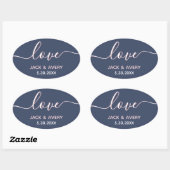 Sticker Ovale Élégant script d'amour Marine & Blush Mariage blan (Feuille)