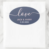 Sticker Ovale Élégant script d'amour Marine & Blush Mariage blan (Sac)