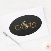 Sticker Ovale Élégant script personnalisé Arya Gold Noir (Enveloppe)