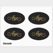 Sticker Ovale Élégant script personnalisé Arya Gold Noir (Feuille)