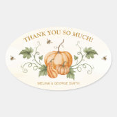 Sticker Ovale Elegant Watercolor Pumpkins et Bees Thank You (Devant)
