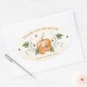 Sticker Ovale Elegant Watercolor Pumpkins et Bees Thank You (Enveloppe)