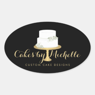 Sticker Ovale Elégante pâtisserie blanche avec décoration de gât