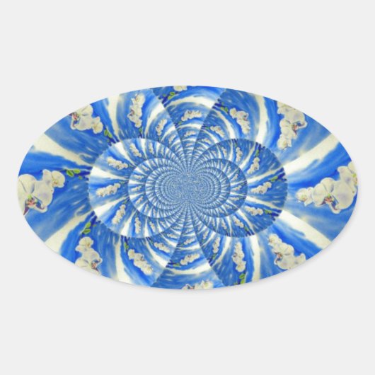 Sticker Ovale Elégante peinture à l'aquarelle d'orchidée blanche (Devant)