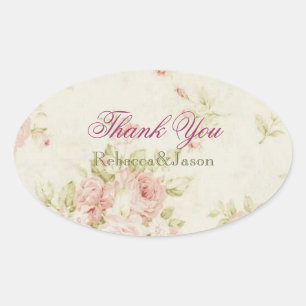 Sticker Ovale élégante rose rose Floral vintage mariage