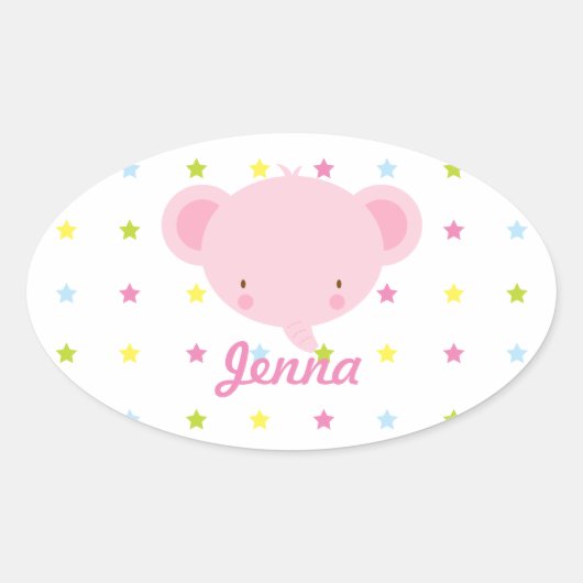 Sticker Ovale Eléphant de bébé rose caricature (Devant)