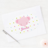 Sticker Ovale Eléphant de bébé rose caricature (Enveloppe)