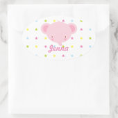 Sticker Ovale Eléphant de bébé rose caricature (Sac)