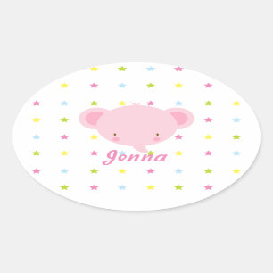 Sticker Ovale Eléphant de bébé rose caricature