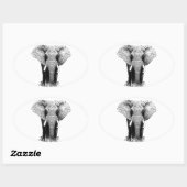 Sticker Ovale Eléphant noir et blanc (Feuille)