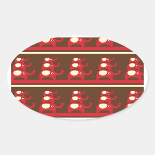 Sticker Ovale Eléphants rouges mignons empilés sur le dessus de 