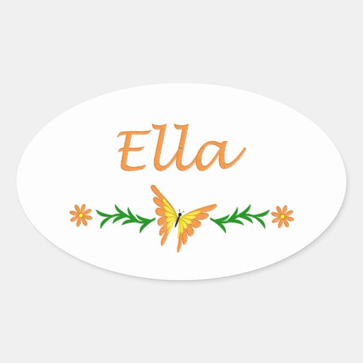 Sticker Ovale Ella (Papillon orange) (Devant)
