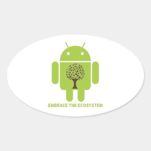Sticker Ovale Embrassez L'Écosystème (Android Bug Droid Oak Tree (Devant)