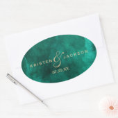 Sticker Ovale Emerald Green Aquarelle et Mariage Monogramme Or (Enveloppe)