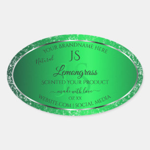 Sticker Ovale Emerald Green avec initiales de Parties scintillan