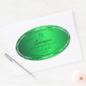 Sticker Ovale Emerald Green avec initiales de Parties scintillan (Enveloppe)
