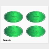 Sticker Ovale Emerald Green avec initiales de Parties scintillan (Feuille)