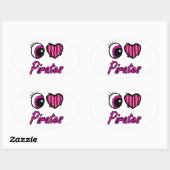 Sticker Ovale Emo Coeur des yeux J'aime Pirates (Feuille)