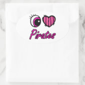 Sticker Ovale Emo Coeur des yeux J'aime Pirates (Sac)