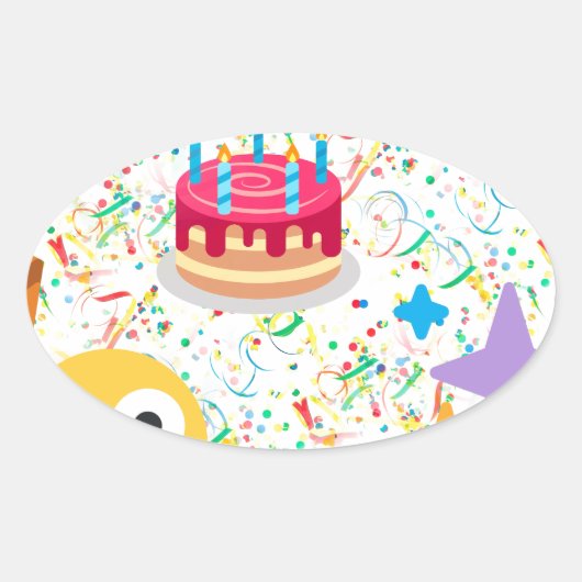 Sticker Ovale emoji anniversaire heureux (Devant)