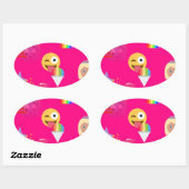 Sticker Ovale émoticône rose chaud (Feuille)