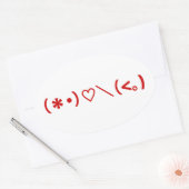 Sticker Ovale Émoticônes Heureuses Saintes-Valentin / Japonais (Enveloppe)