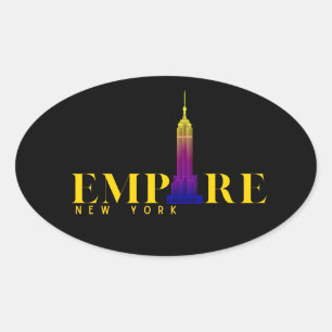 Sticker Ovale Empire State Building-New York-Or vibrant