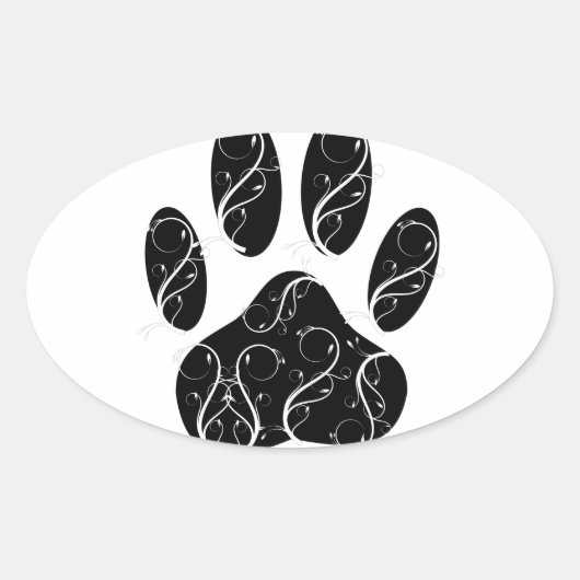Sticker Ovale Empreinte de patte Chien Noir Avec Flouris Blanc (Devant)