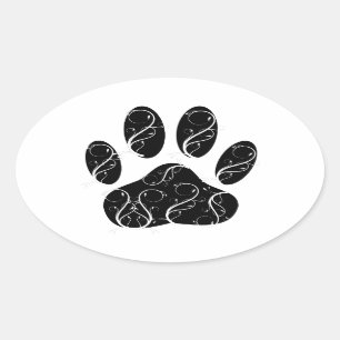 Sticker Ovale Empreinte de patte Chien Noir Avec Flouris Blanc